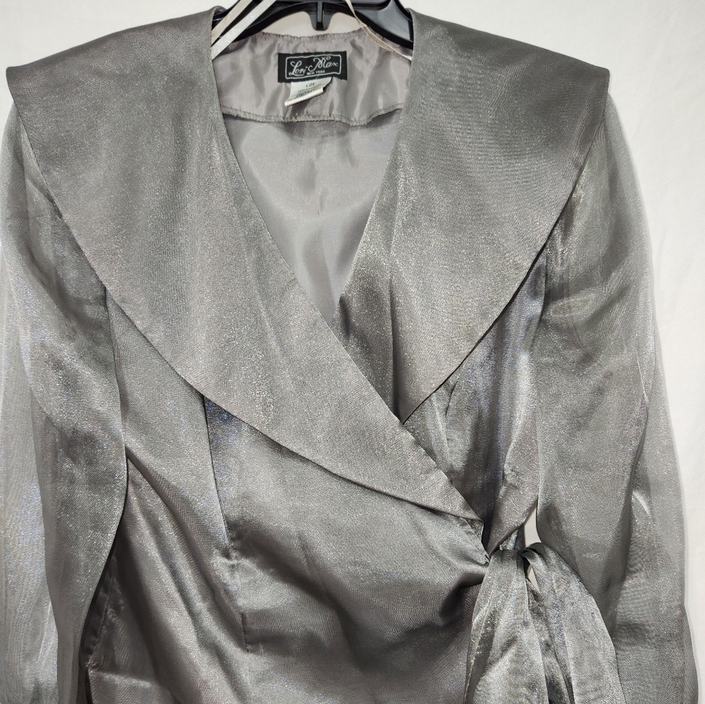 Lori Max NY sheer statement blouse, Gray, Size L